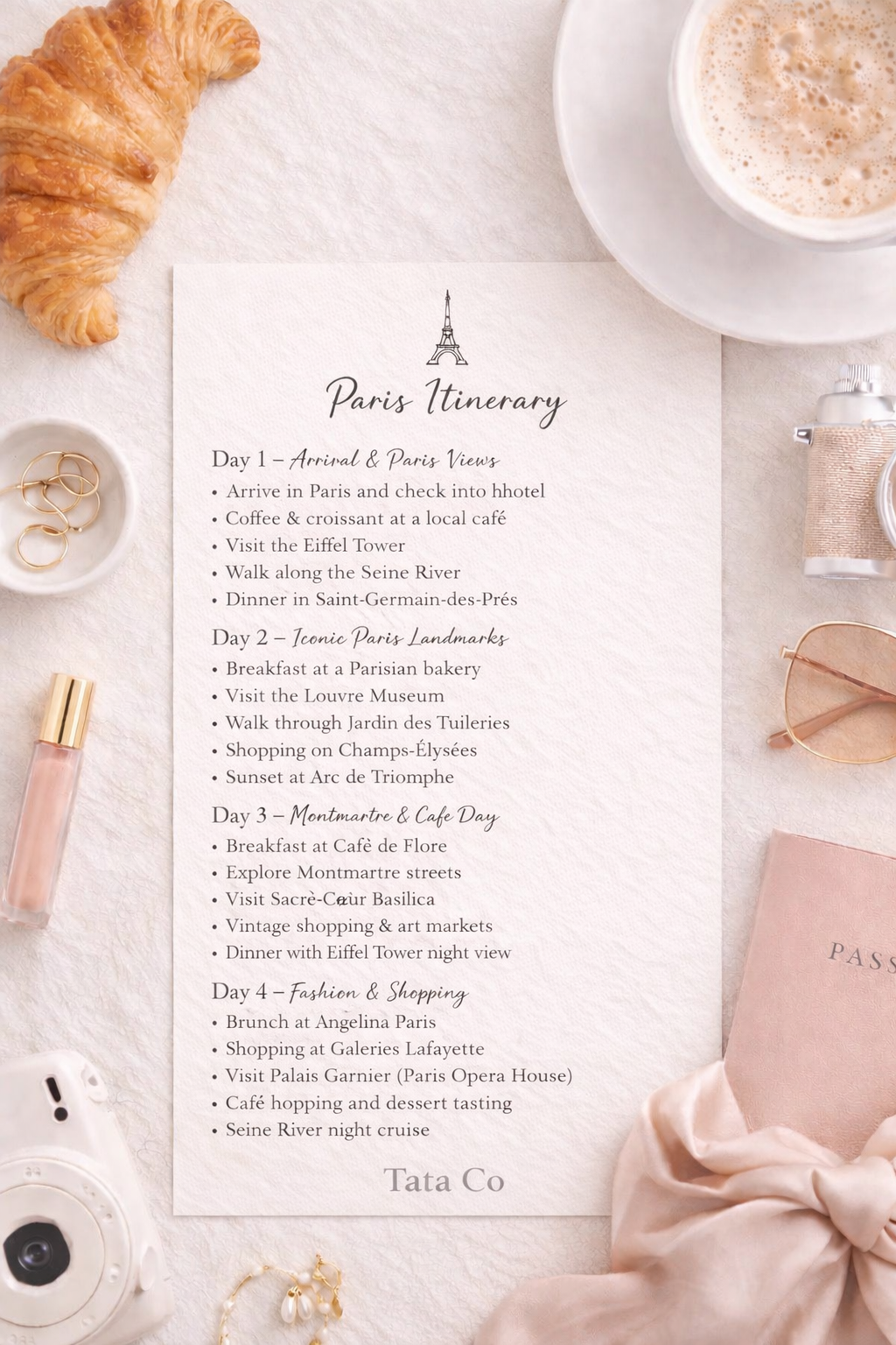 Paris Itinerary pack of 4